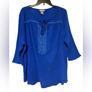 Catherines Royal Blue Embroidered Tie-Neck Tunic